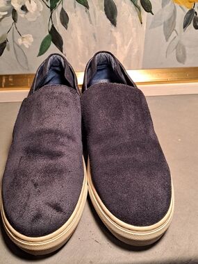 J/Slides NYC Acer Navy Blue Suede Leather Slipon Platform Loafers